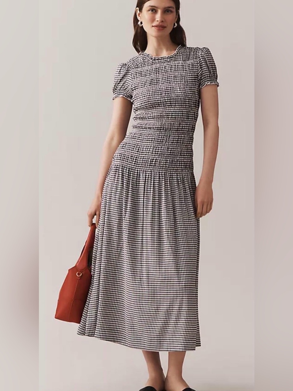 NWT Reformation Kiria Black & White Gingham Smocked Midi Dress 12